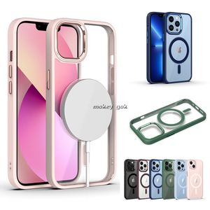 Cover schokbestendig draadloos opladen voor MagSafe Clear Cell Phone Case voor iPhone 13 Pro Max 14 12 11 XR XS Metal TPU Magnetic Case