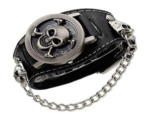 Couverture stéréoscopique Hollow Black Punk Rock Chaîne Skull Skeleton Watchs Men Femmes Bracelet Cuff Gothic Wrist Watch Fashion Cuir 8805443