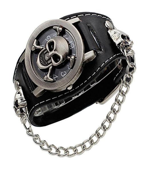 Couverture stéréoscopique Hollow Black Punk Rock Chaîne Skull Skeleton Watches Men Femmes Bracelet Cuff Gothic Wrist Watch Fashion Cuir 7937676