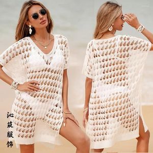 Cover Up Beach Women Bath Exits Outlet 2024 Jurk dames rok textuur holle bikini solide polyester badmode vrouw voor