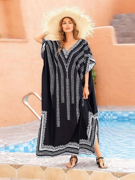 Cover-up Noir Plage Cover Up Grande Taille Robe Caftans Sarong Maillot De Bain Cover Ups Plage Paréos Bikini Cover Up Femmes Beachwear Tunique