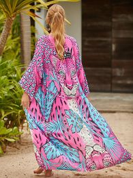 Encubrimiento EDOLYNSA Boho estampado largo vestido tipo kimono Primavera/otoño traje encubrimientos ropa túnica mujer ropa de playa traje de baño cubrir A2221