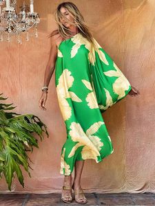 Cover-Up Green Boho Gedrukt Off Shoulder Kaftan Sexy Bikini Coverups Plus Size Vrouwen Kleding Summer Beach Wear Swim Suit Cover Up A1015