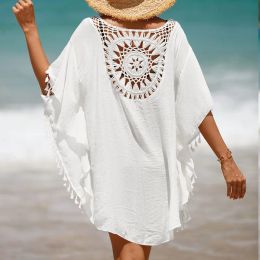 Cover-up Nouvelle couverture de plage pour femmes tricoté tournesol vêtements de plage tunique à franges solides dames blanc maillot de bain couvertures Bikini Ups