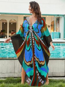 Robe Kaftan papillon pour femmes, Maxi, facile à sécher, tunique douce, vêtements de plage, Cover-Up pour les maillots de bain