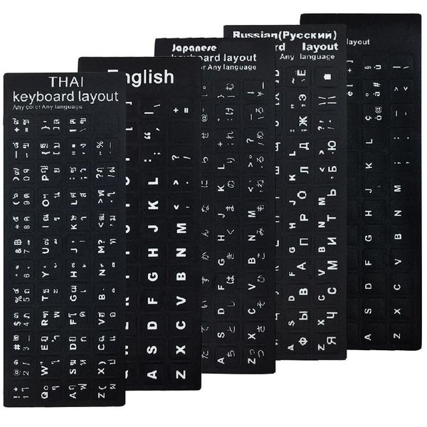 Cubre 100pcs/lote español japonés coreano árabe fench tailandés italiano ruso pegatinas de teclado ingleses PC portada de portátiles de portada