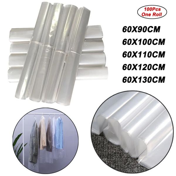 Couvre 100pcs / rouleau à vêtements jetables Couvercle de poussière en plastique sac à poussière en plastique sacs de vêtements imperméables armoire de vêtements suspendus