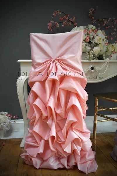 Couvre 2016 taffetas drapé Blush rose chaise ceintures romantique belle chaise couvre pas cher sur mesure fournitures de mariage