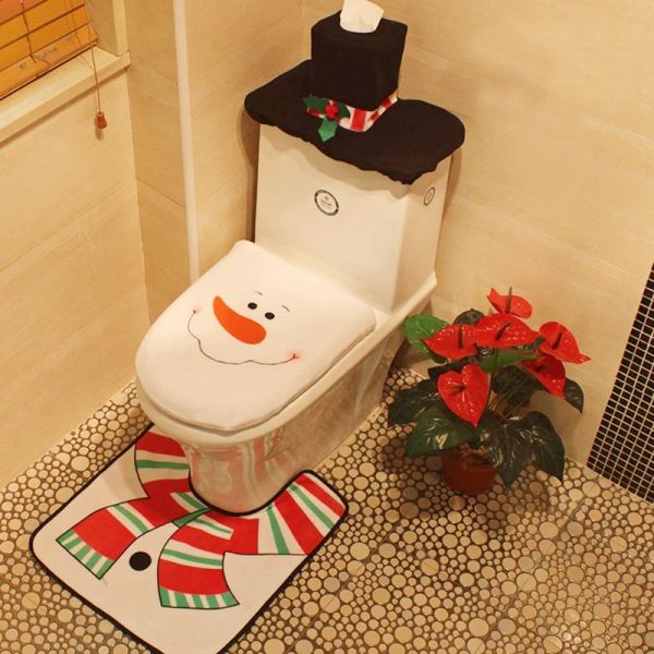 Couvre-siège de toilette de noël, mignon père noël, tapis de salle de bain, décor de salle de bain, accessoires pour la maison, nouvelle collection 2024