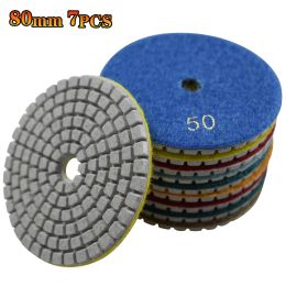 Bedekt 80 mm 3 "natte diamantpolijstkussentjes voor Poolse granietsteen marmeren beton travertijn terrazo 7 stks set schuurschuurgereedschap