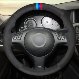 Cubiertas cubierta del volante de automóvil de gamuza de cuero genuino de cuero negro para BMW M Sport E46 330i 330ci E39 540i 525i 530i M3 E46