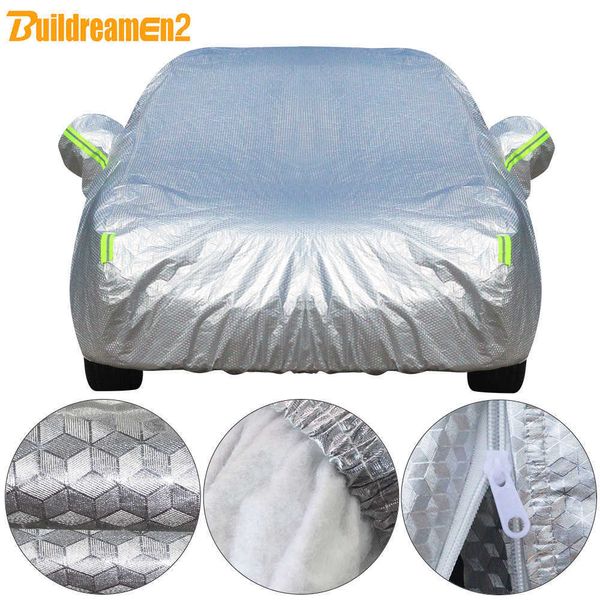 Couvre Buildremen2 Housse de voiture épaisse 3 couches de papier d'aluminium Polyester Taffetas Coton Imperméable Soleil Pluie Grêle Auto CoverHKD230628