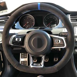 Couvre-volant de voiture noir en cuir véritable daim pour 7 Golf R MK7 VW Polo GTI Scirocco 2015 2016