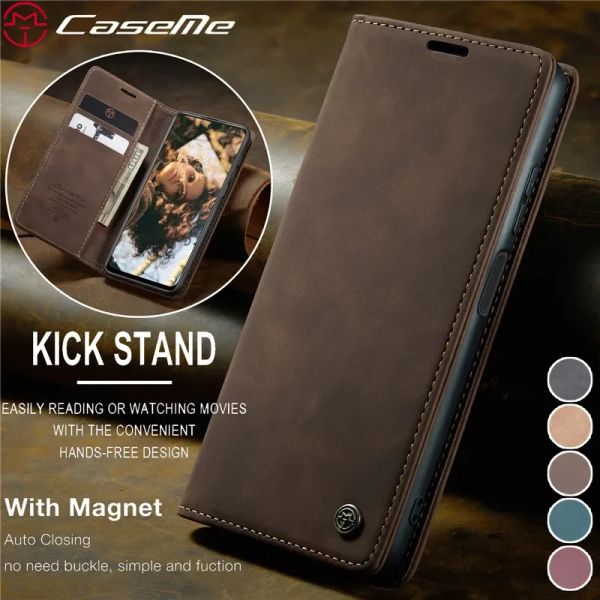Couvre Caseme Flip Leather Téléphone pour Redmi Note 13 12 12S 11 11S 10 10S 9S 8 XIAOMI POCO X5 Pro Magnétique du portefeuille Coque de carte de portefeuille