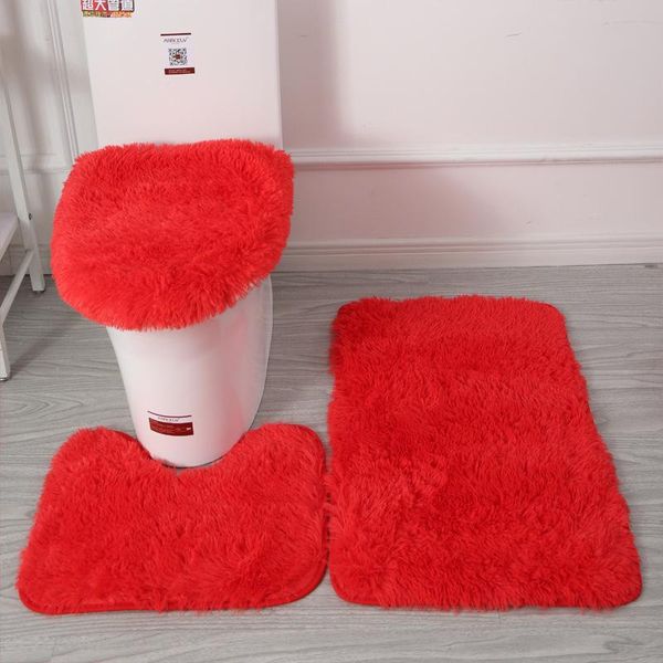 Coverses fyjafon 3 pièces Set Toilet Counde Counvers Mat de salle de bain Red Black Floor Mat en peluche