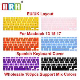 Couvre HRH en gros de 100pcs espagnol ESP Silicone Clavier Couvre clavier Protecteur de peau pour MacBook Air Pro Retina 13 "15" 17 "Version EU