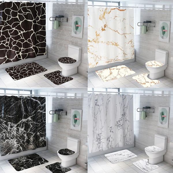 Coverses de marbre Modèle Impression de la maison de salle de bain Home Decor Bathroom Toilet Couvertures rideaux de douche imperméables Mattes de textile à la maison costumes de tapis