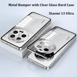 Bedekt metalen bumper met heldere rug gehard glazen kast voor xiaomi mi 13 ultra 13ultra xiaomi13ultra met metalen camera -lensbeschermer