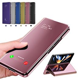 Couvre le miroir Clear Flip Magnetic Phone Case pour Samsung Galaxy Z Fold 4 3 2 5G Fold3 Fold5 Fold2 PU Cuir Pu COUVERTURE EN COUVERTURE