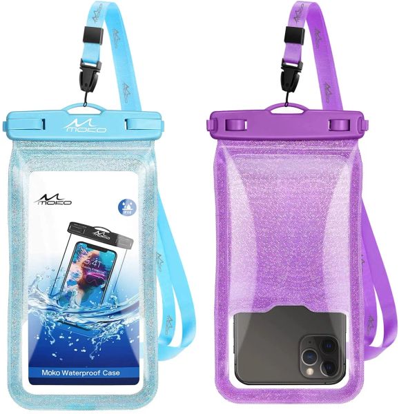 Couvre le support de sachet de téléphone imperméable Moko flottant 2pcs, sac à paillettes IPX8 pour iPhone 13/13 Pro Max / iPhone 12 min / 12 pro max 11