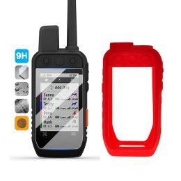 Omvat siliconenbeveiligingskoffer + 9h gehard glazen schermbeschermer schildschildfilm voor Garmin alpha 200i 200 300i Handheld GPS -accessoires