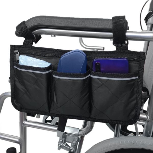 Sac côté fauteuil à fauteuil roulant pour le sac de rangement en fauteuil roulant arrière s'adapte à la plupart des scooters de rail de lit Walker Power Manual Electric Wheelchair