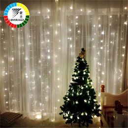 Coversage Kerst LED-verlichting Gordijn Garland 3x3M LED String Fee Decoratieve Outdoor Indoor Home Wedding Decoratie Net Light 211122