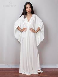 Coverups Solid Vneck Manica a pipistrello Plus Size Maxi abito allentato per le donne Summer Beach Wear Kaftan Costume da bagno lungo Cover Up Q1306 230515