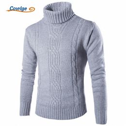 Covrlge Mâle Pull Pull Slim Chaud Solide Haute Revers Jacquard Couverture Britannique Vêtements Pour Hommes Hommes Col Roulé MZM030 211109