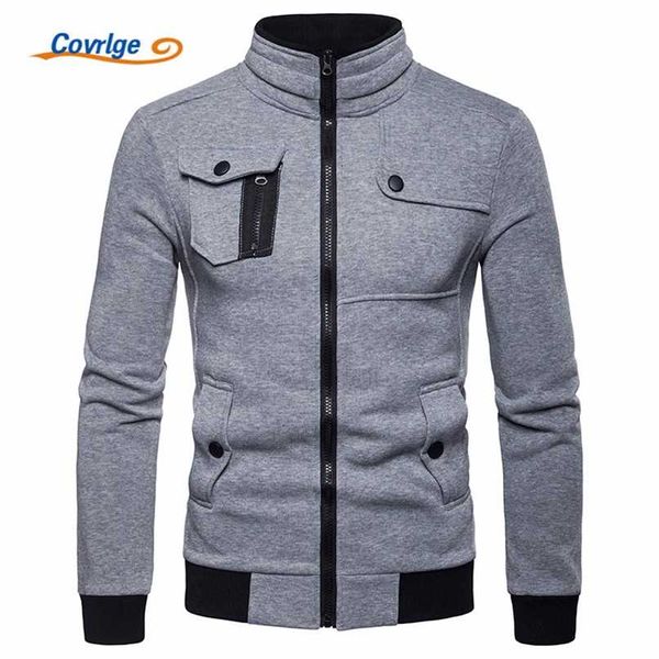 Covrlge Primavera Otoño Sudaderas con capucha Hombres Sudaderas Casual Estilo británico Cremallera Stand Collar Hombres Hip Hop Sudadera con capucha Tamaño MWW133 211014