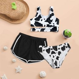 Cow Floral Imprimé de maillot de bain trois pièces bikinis CRISSCROSS Back Summer Mignewear Bathing mail