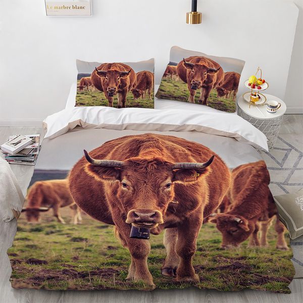 Cow Herd Flower Match Imprimer la litière de literie à la maison Polyester Polyester Funny Fore Animal Cow Coupte de volet avec taie d'oreiller