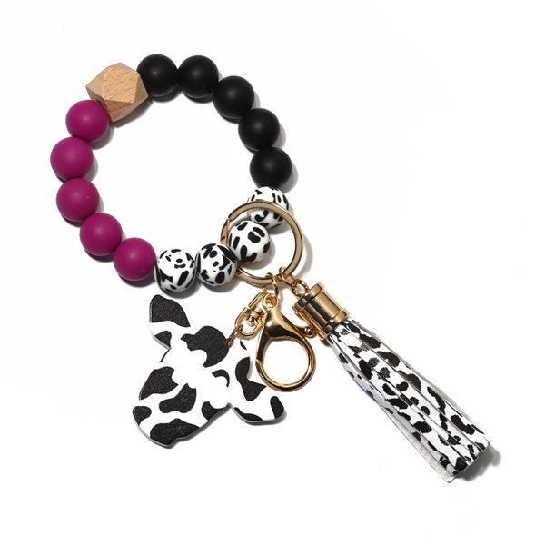 Porte-clés Bracelet motif vache, fête classique, perles en bois de lait, sacs, accessoires de mode