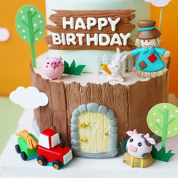 Cow Pig Rabbit Birthday Topper Cake Anim décor de fête pour enfants Farm Birthday Party Design Baby Animal Baby Baking Decoration