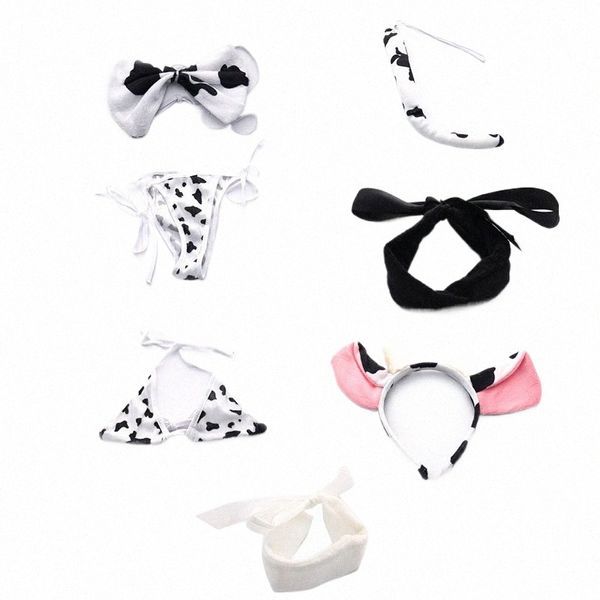 Cow Sexy Cosplay Disfraz de trajes de baño Bikini Bikini Set y medias de bragas E8BU#