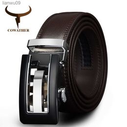 COWATHER 2021 ceintures en cuir véritable pour hommes de haute qualité marron noir couleur métal boucle automatique sangle mâle Jeans cowboy CZ045 L230704