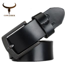 COWATHER-Cinturón de cuero genuino de vaca para hombre, estilo vintage de alta calidad, 100130cm, Correa masculina, ceinture homme 240103