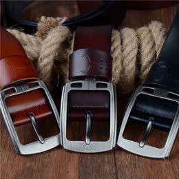 Cowather Cowhide Véritable ceintures en cuir pour hommes Strap de marque Boucle de broche mâle Bouteau vintage ceinture de 100-150 cm de longueur 30-52 XF001 201117 249Q