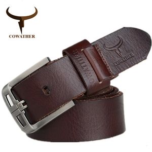 COWATHER Top vache ceintures en cuir véritable pour hommes boucle en alliage style de mode ceinture masculine PLEINE GRAIN 240103