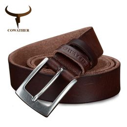 COWATHER, cinturones de cuero genuino de vaca superior para hombres, cinturón vaquero con diseño de tres colores para hombre, marca original 240320
