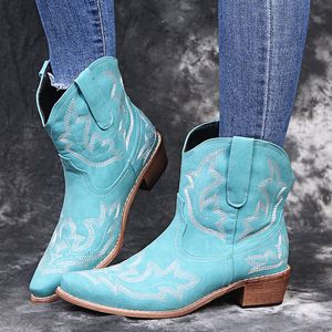 Cowboy 108 Western Winter Retro Ethnic Women Boots Faux Leather Bordined Footwear Big Size Womem Shoes Botas Mujer 230807