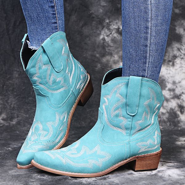Cowboy 108 Western hiver rétro ethnique rétro Boots Faux Fausses brodées Big Size Chaussures Fomem Botas Mujer 230807
