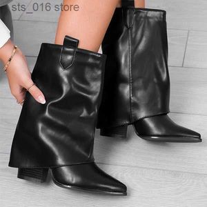 Cowboy 48 Diseño de talla grande Tobillo Mujeres Vaqueta Slip en botas de punta puntiagudas Tisos de moda Botas de invierno T230824 3546