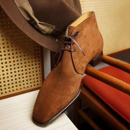 Botas de vaquero para hombre, zapatos de negocios con cordones aterciopelados marrón café para hombre, botines con envío gratis