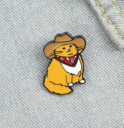 Cowboy chats émail broche personnalisé drôle Animal chapeau broches chemise revers sac mignon Badge dessin animé chaton bijoux cadeau pour amis GC783