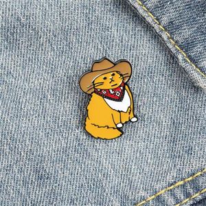 Cowboy katten email pin aangepast grappige dierenhoed broche shirt revers tas schattig badge cartoon kitten sieraden cadeau voor vrienden gc1117