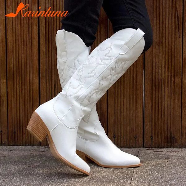 Cowboy Fashion 896 Femme Chunky Taly Hiver Automne Vintage Style Country Western Cowgirl Bottes blanches 231219 812