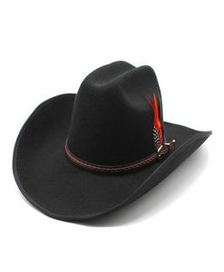 Cowboy Fedora Hat With Feather Filter hoeden Fedoras Vrouwen Men Trilby brede rand Caps Autumn Winter Large Jazz Top Cap 20232243034