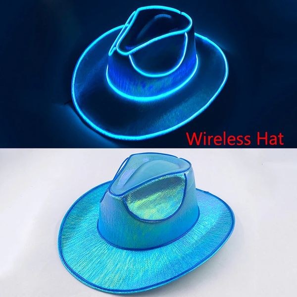 Cowboy Hat Unisexe El Wire Neon Light Up Dance Fedora Cap solide Jazz Party Costume Costume SHOW SHOW DJ Supplies 240124