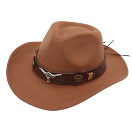 Cowboy hoed verschillende koehoofdriem accessoires solide kleur vilt hoed vrouwen feesten jazz top cap panama outdoor rider zon hoed